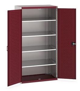40021101.** Heavy Duty Bott cubio cupboard with perfo panel lined hinged doors. 1050mm wide x 650mm deep x 2000mm high with 4 x100kg capacity shelves....